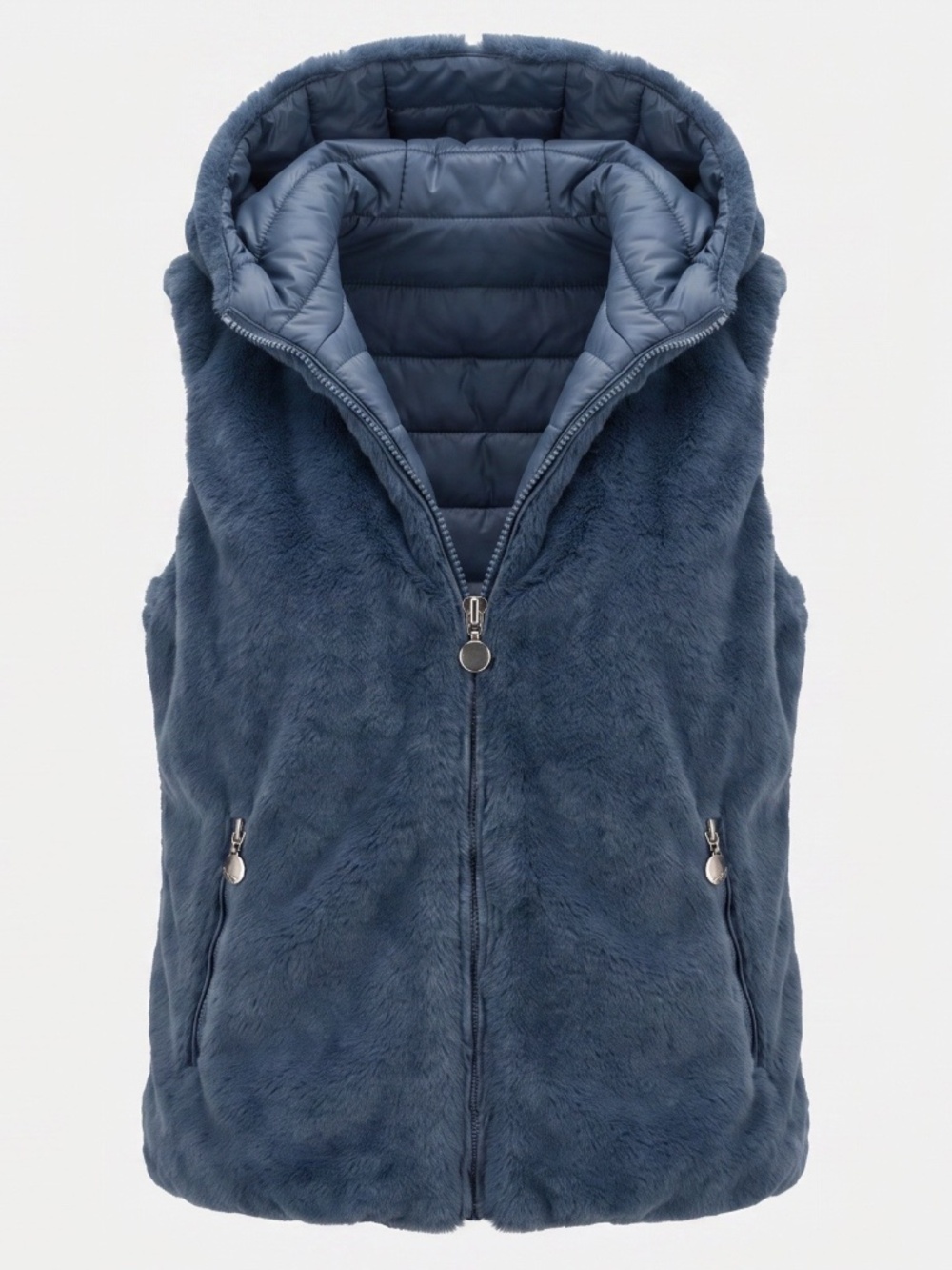 Navy Faux-Fur Hooded Vest - reversible Cozy Layering Piece